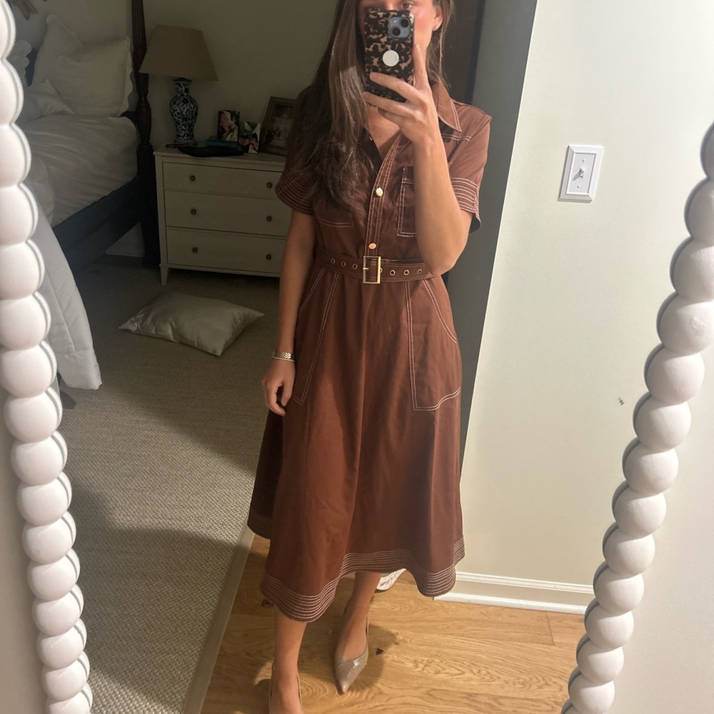 Brown Belted Midi Dress